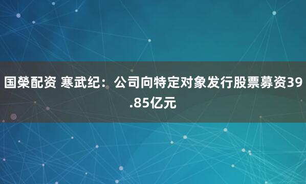 国榮配资 寒武纪：公司向特定对象发行股票募资39.85亿元